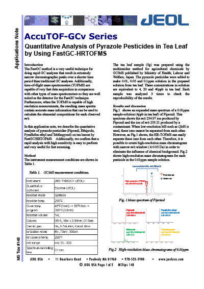 Quantitative Analysis of Pyrazole Pesticides in Tea Leaf by Using FastGC-HRTOFMS
